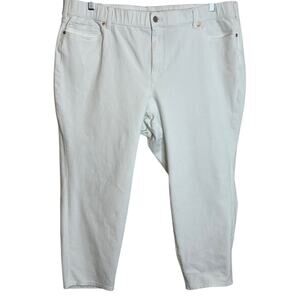 Lands End Womens Cropped White Jeans Size 24W Stretchy 5-Pocket